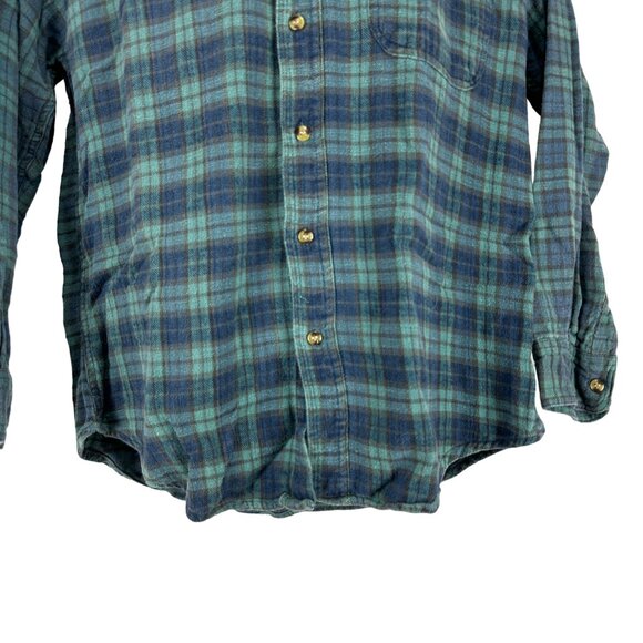 Herringbone Naturals Mens Plaid Flannel Button Up Medium Cotton Shirt Blue Green - Picture 5 of 9